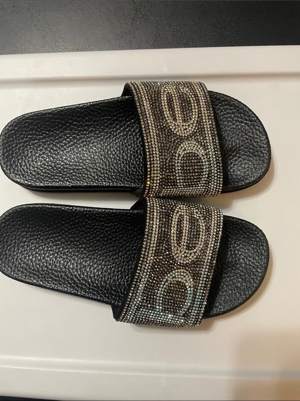 Bebe Black Slide Sandals w bling  Strap new no tags or box Sz. L 2/3 kids